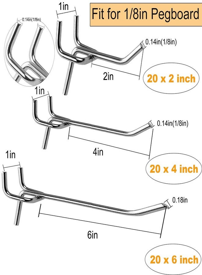 FengWu 60 Packs Metal Pegboard Hooks, 2/4/6 Inch Set, 1/8" Assortment for Tools, Jewelry, Shelving - Image 4